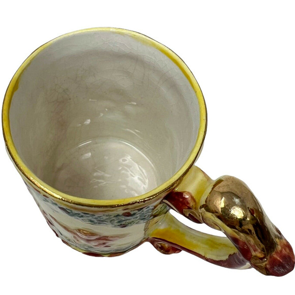 Hand Printed Modern Style Gold Handled Tea Coffee Mug Cherub Design - Picture 2 of 7